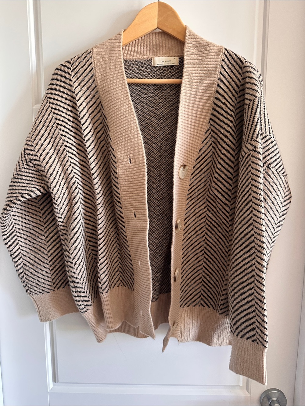 OAK + FORT Beige and Black Chevron Button Cardigan